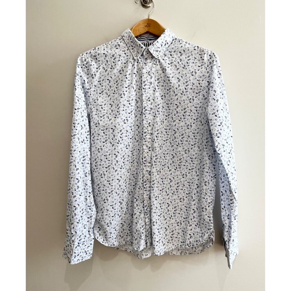 Porter & Ash Button Up Shirt Mens L Blue Floral Long Sleeve 100% Cotton